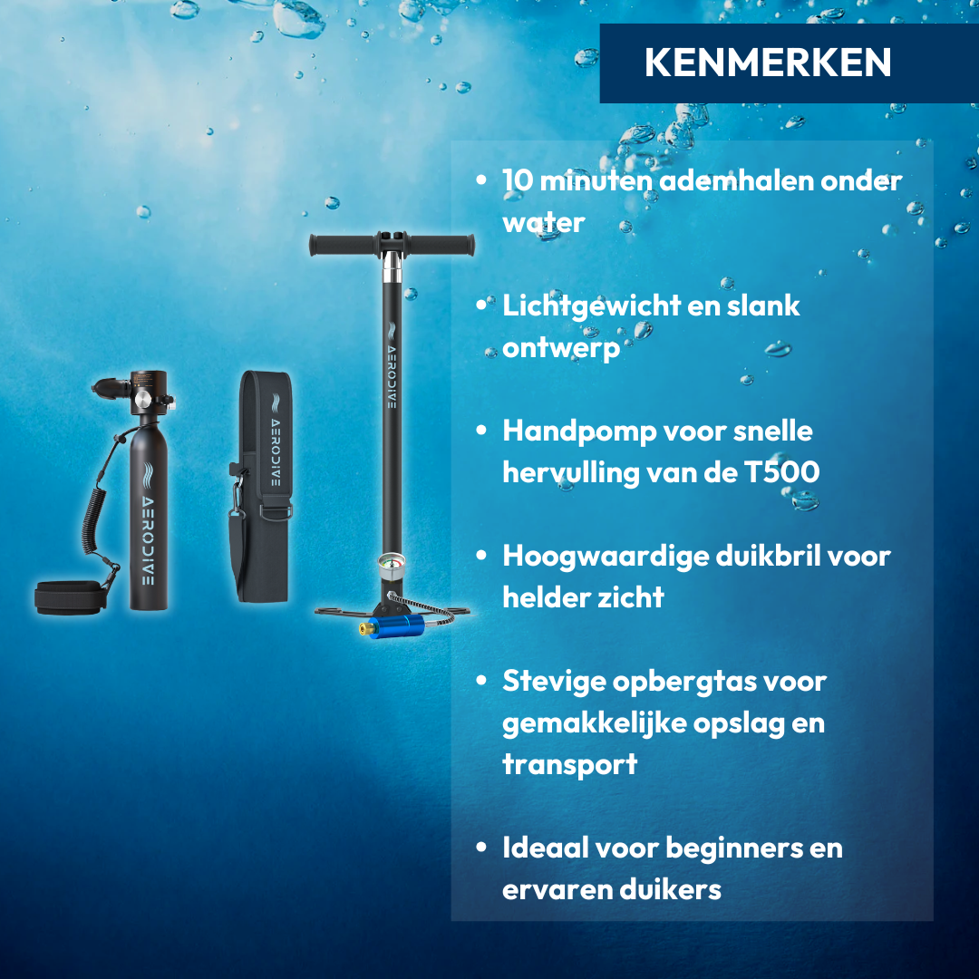 AeroDive T500 + Handpomp + Bril (Incl. opbergtas)