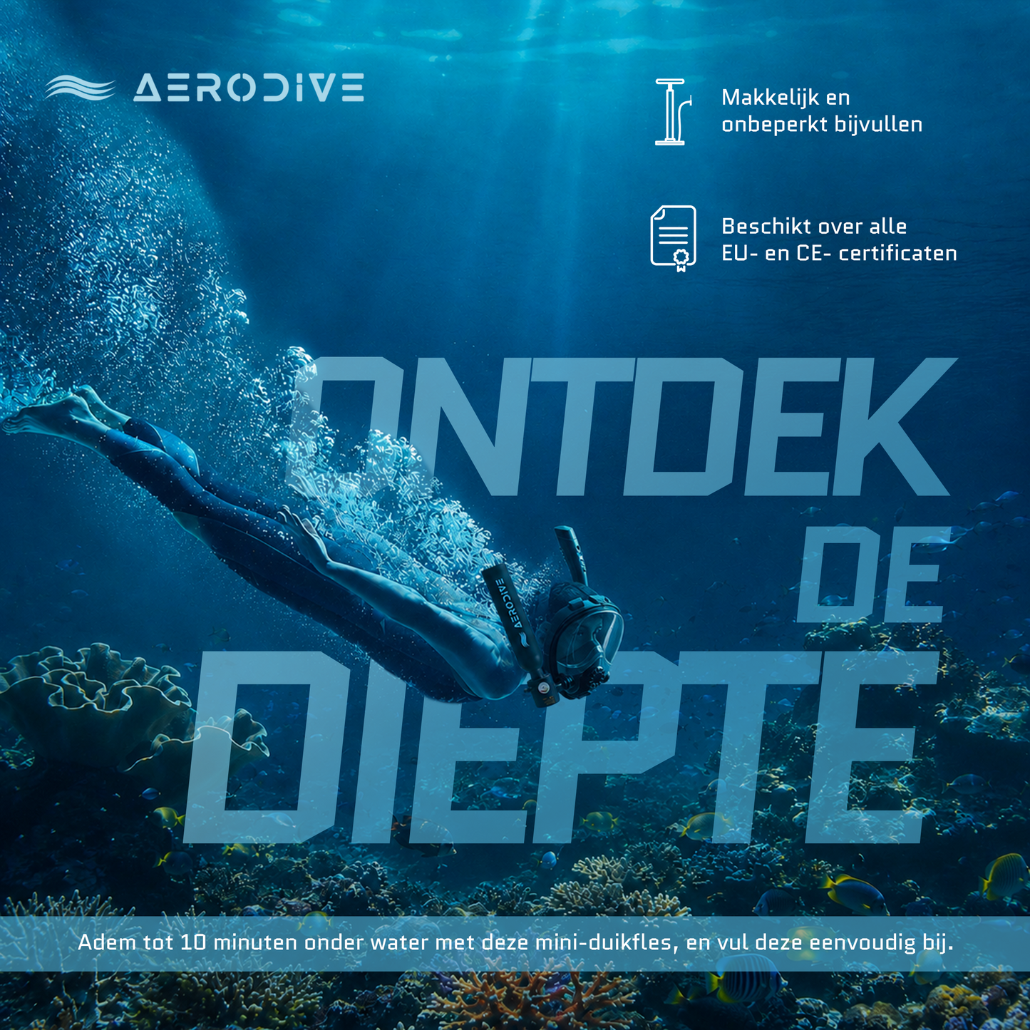 AeroDive T500 + Handpomp + Masker V2 (Incl. opbergtas)