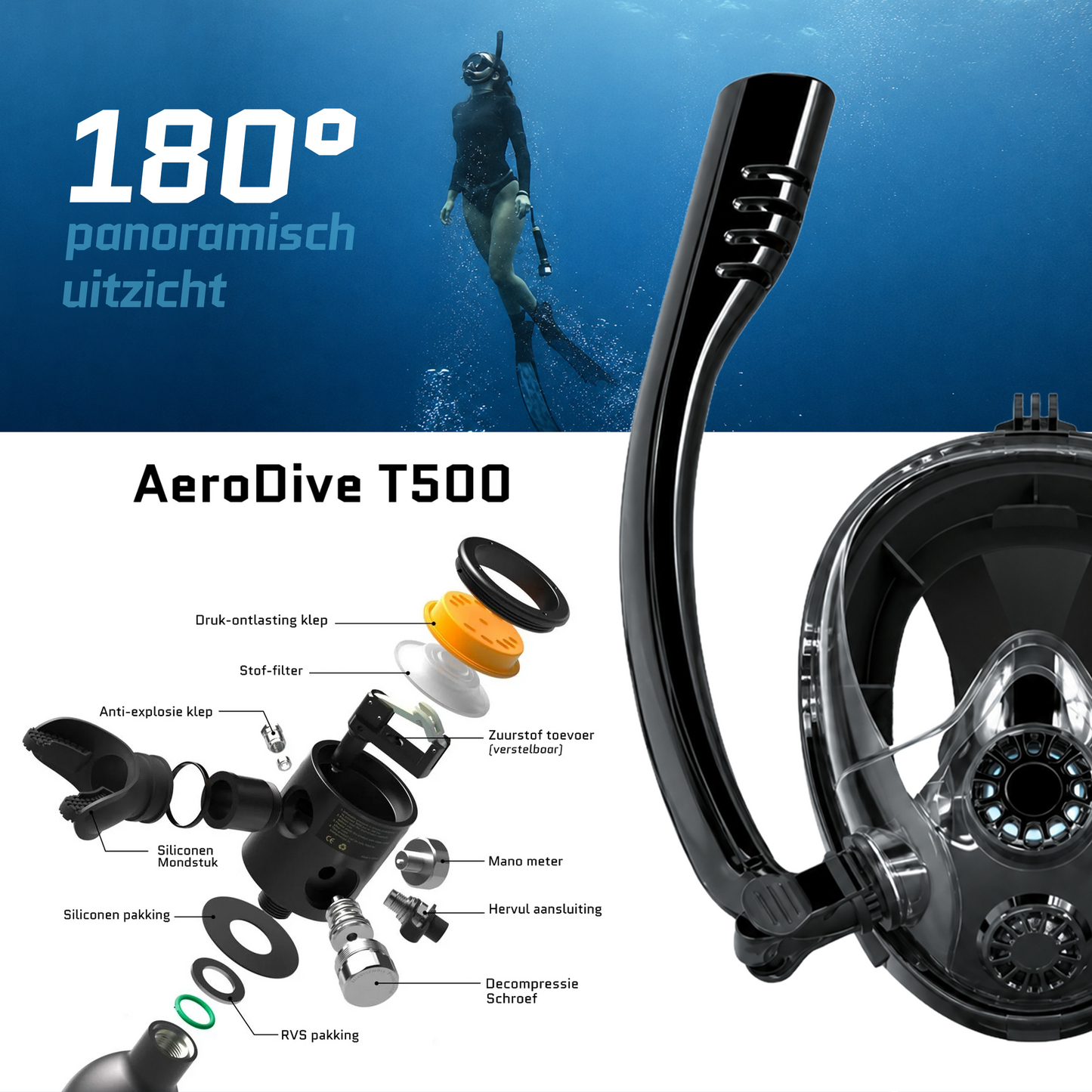 AeroDive T500 + Handpomp + Masker V2 (Incl. opbergtas)
