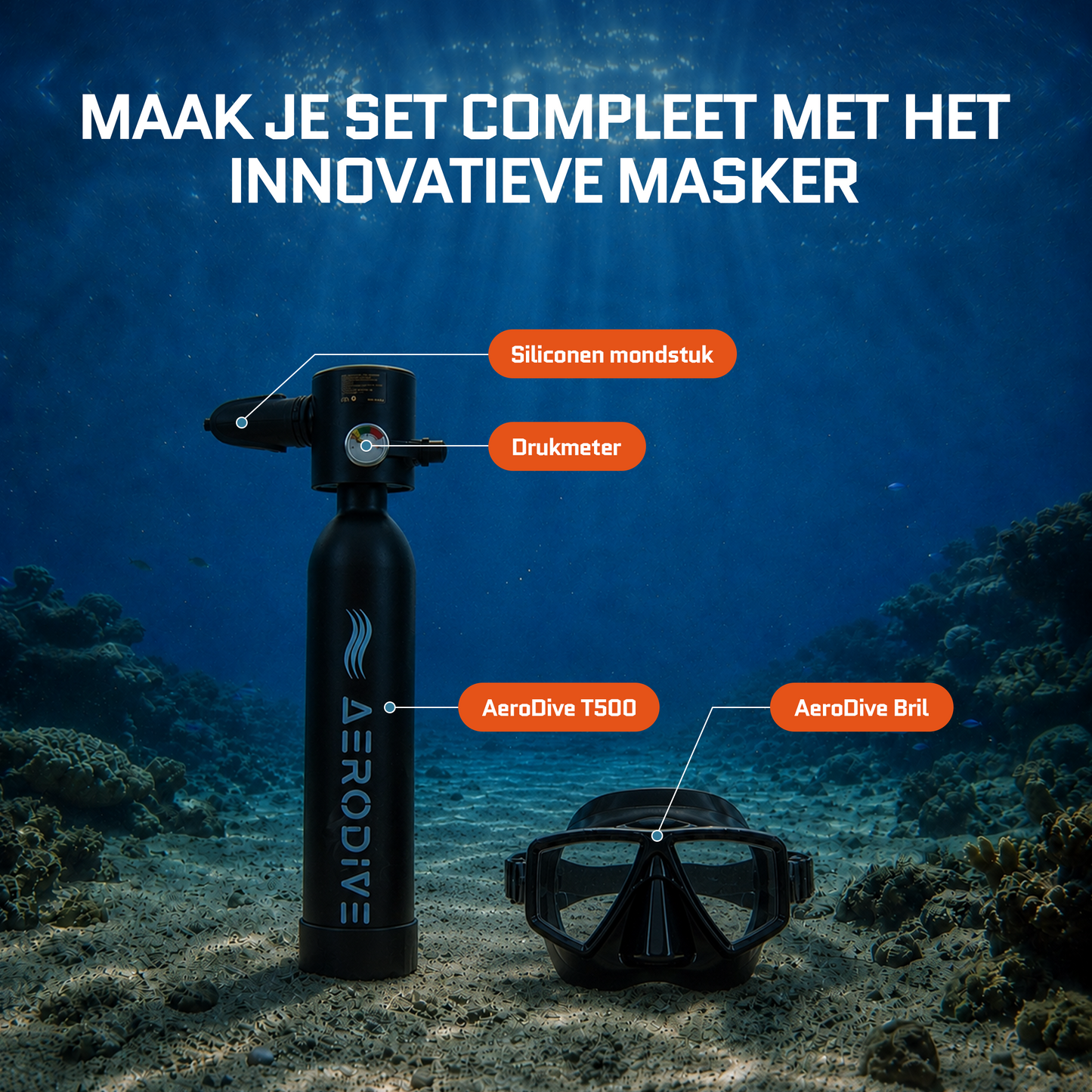 AeroDive T500 + Handpomp + Bril (Incl. opbergtas)