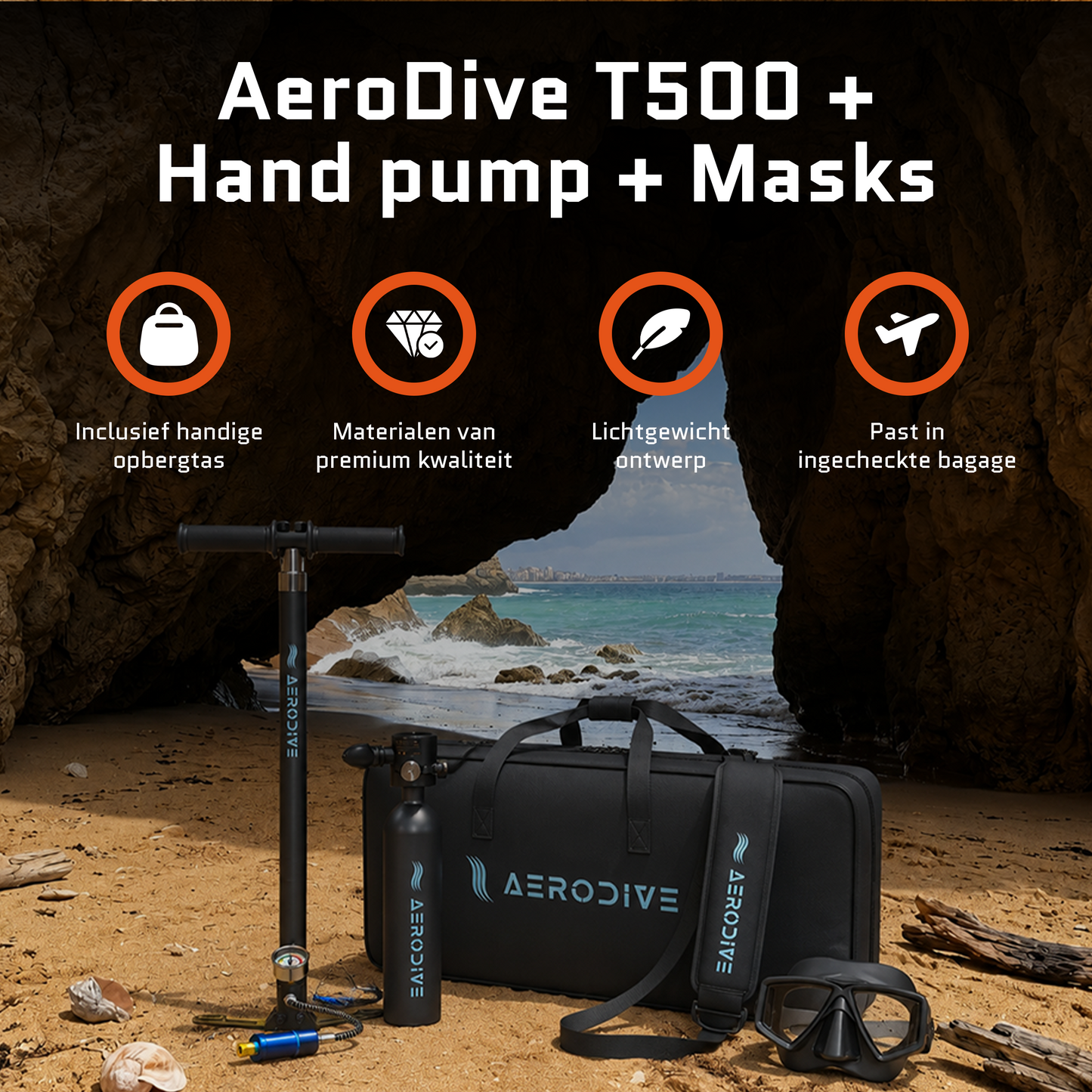 AeroDive T500 + Handpomp + Bril (Incl. opbergtas)